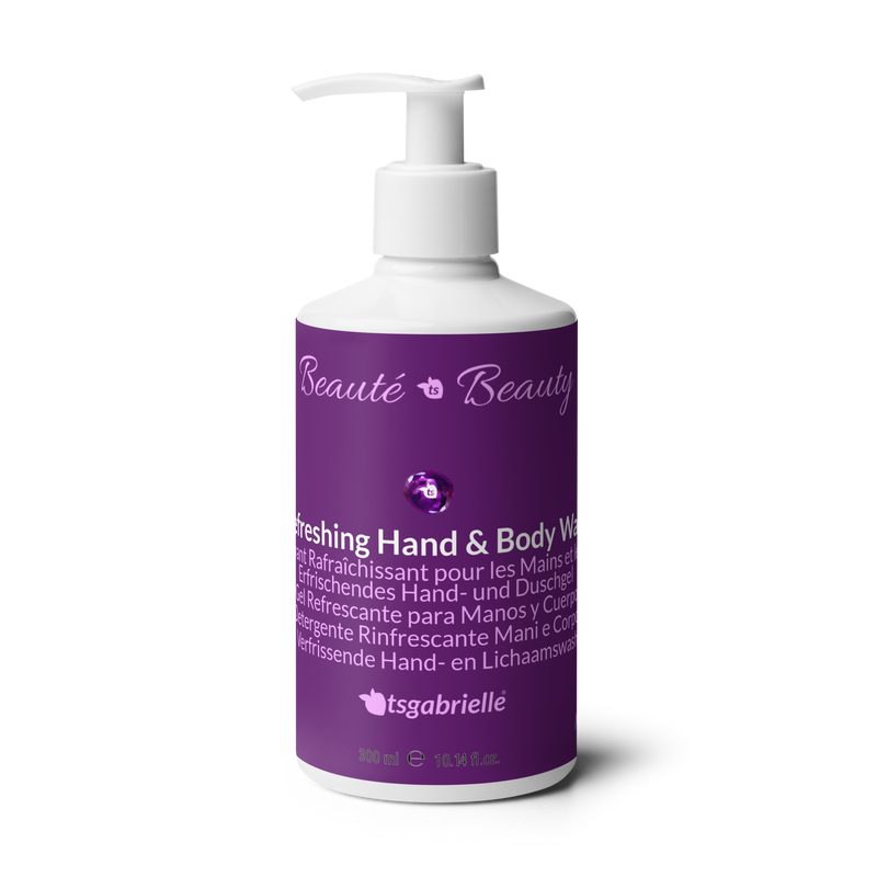 Beauté • Beauty Floral hand and body lotion in purple pump bottle.