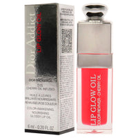 Christian Dior Dior Addict Lip Glow Oil 0.2 fl oz in shade 015, a cherry oil-infused nourishing lip gloss with a glossy finish in sleek packaging.