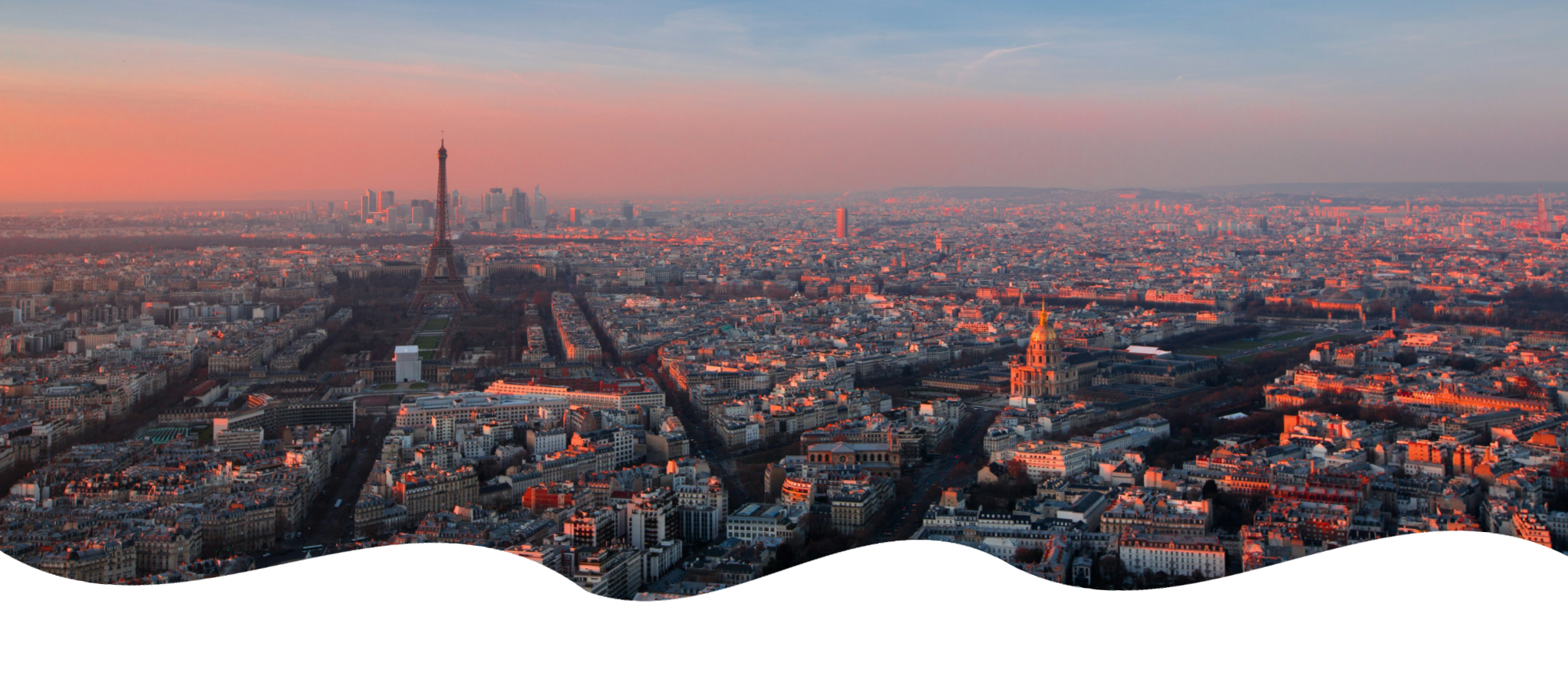 Cityscape with the Eiffel Tower at sunset, Paris
