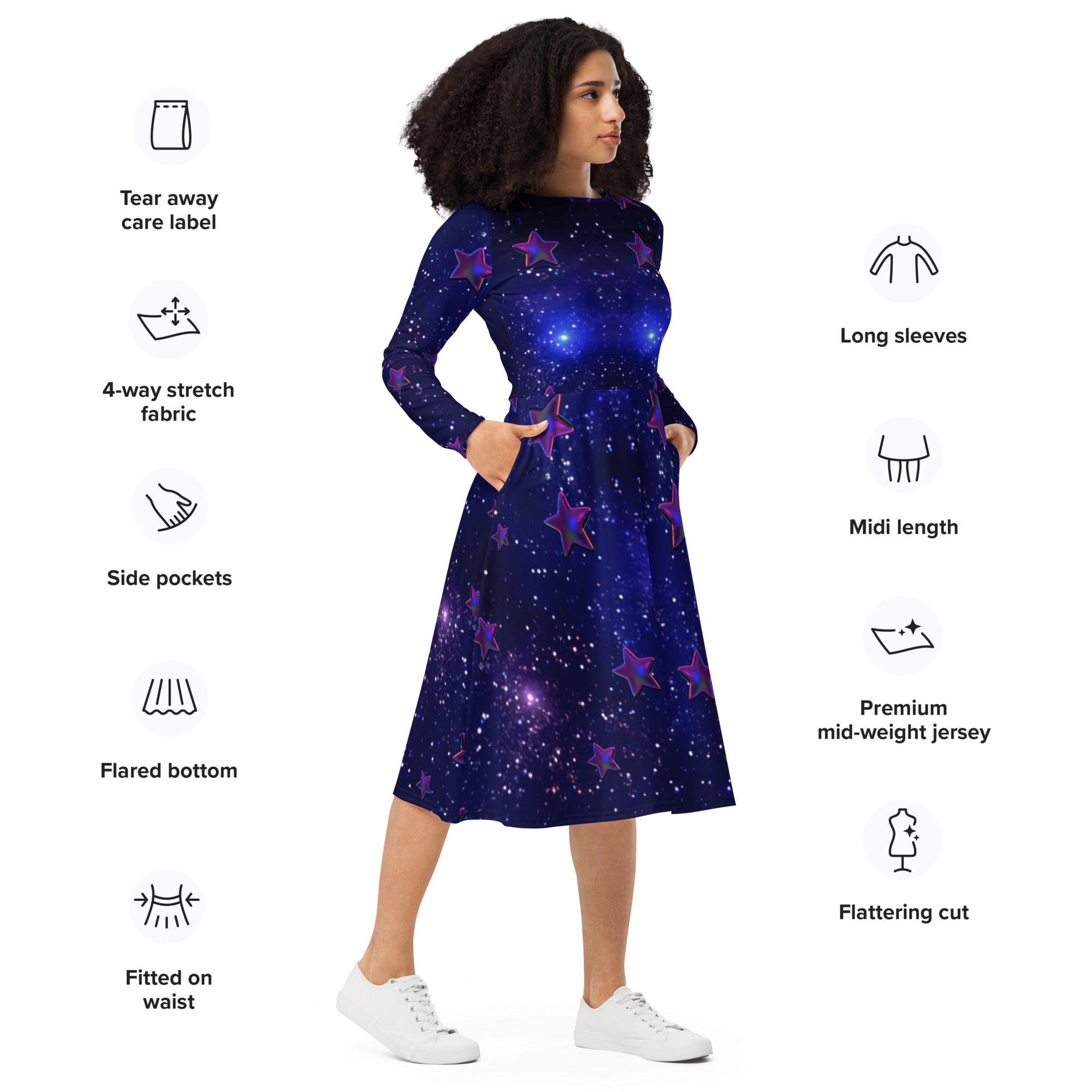tsgabrielle® • For Her 👗 • 🌌✨Édition Spatiale • Cosmic Edition • Long Sleeve Midi Dress