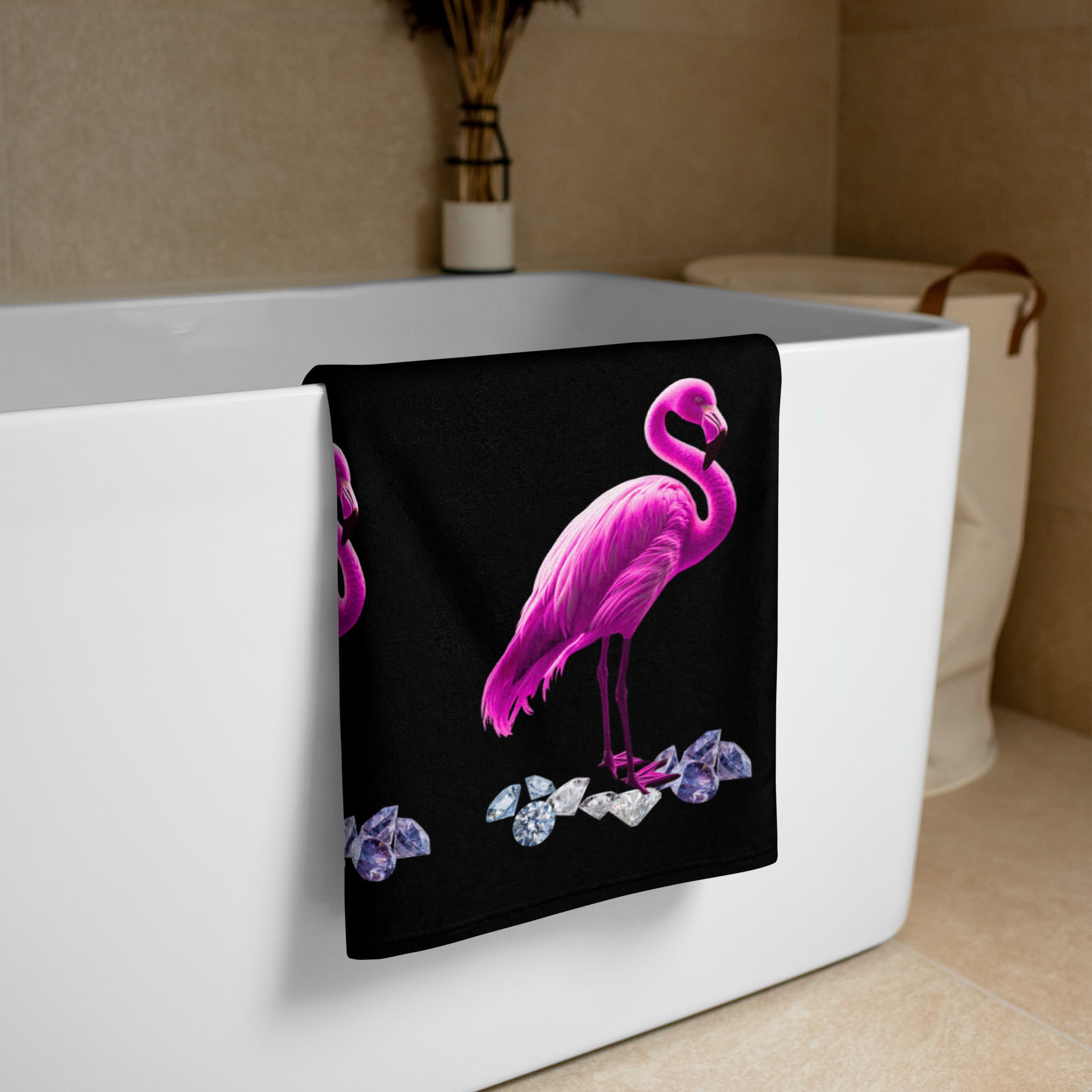 tsgabrielle® • Flamant 🦩Rose • Towel • 30″ × 60″ • Black •