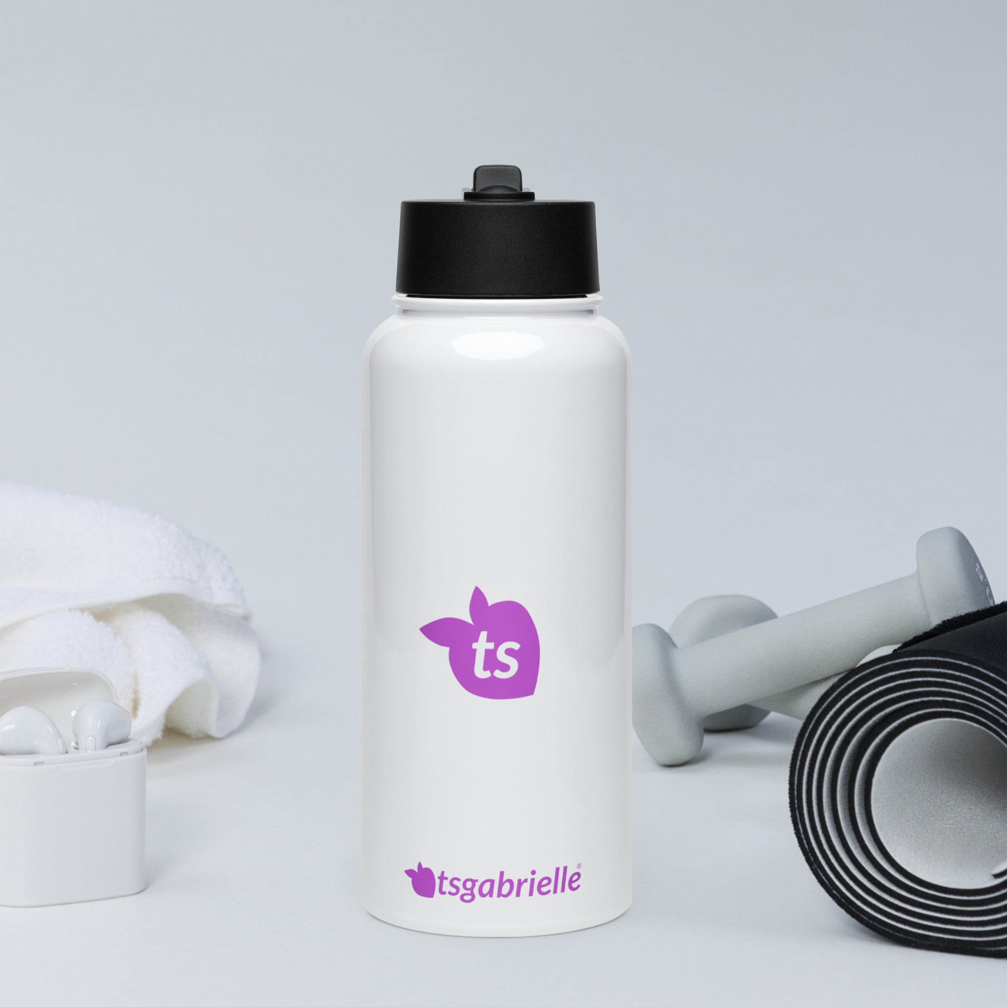 tsgabrielle® • Water Bottle with a Straw Lid • White • Stainless Steel • 950 ml