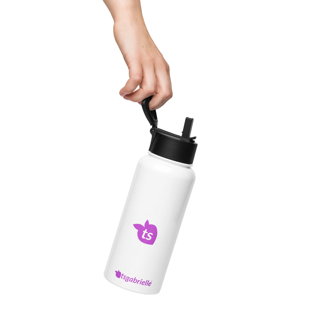 tsgabrielle® • Water Bottle with a Straw Lid • White • Stainless Steel • 950 ml