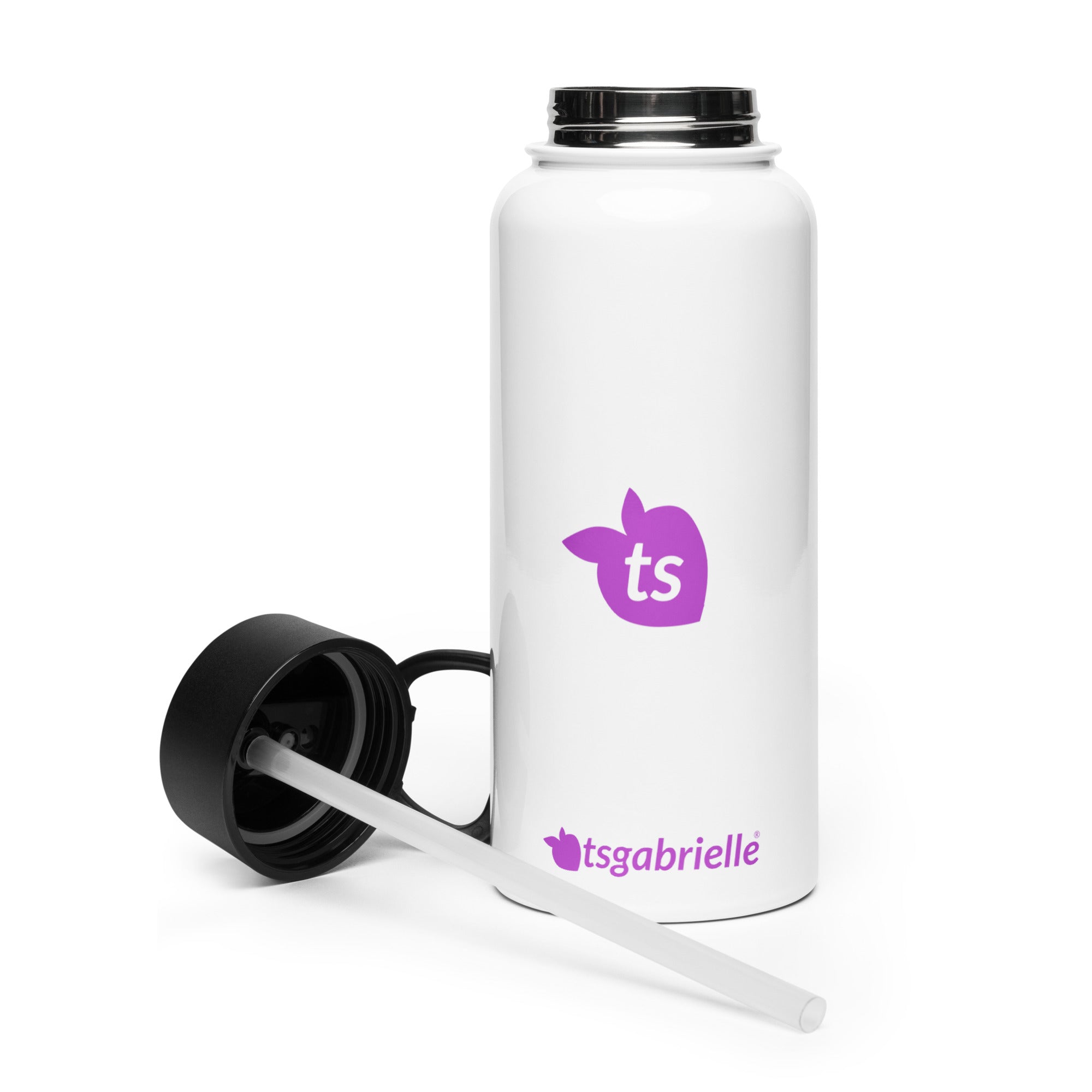 tsgabrielle® • Water Bottle with a Straw Lid • White • Stainless Steel • 950 ml