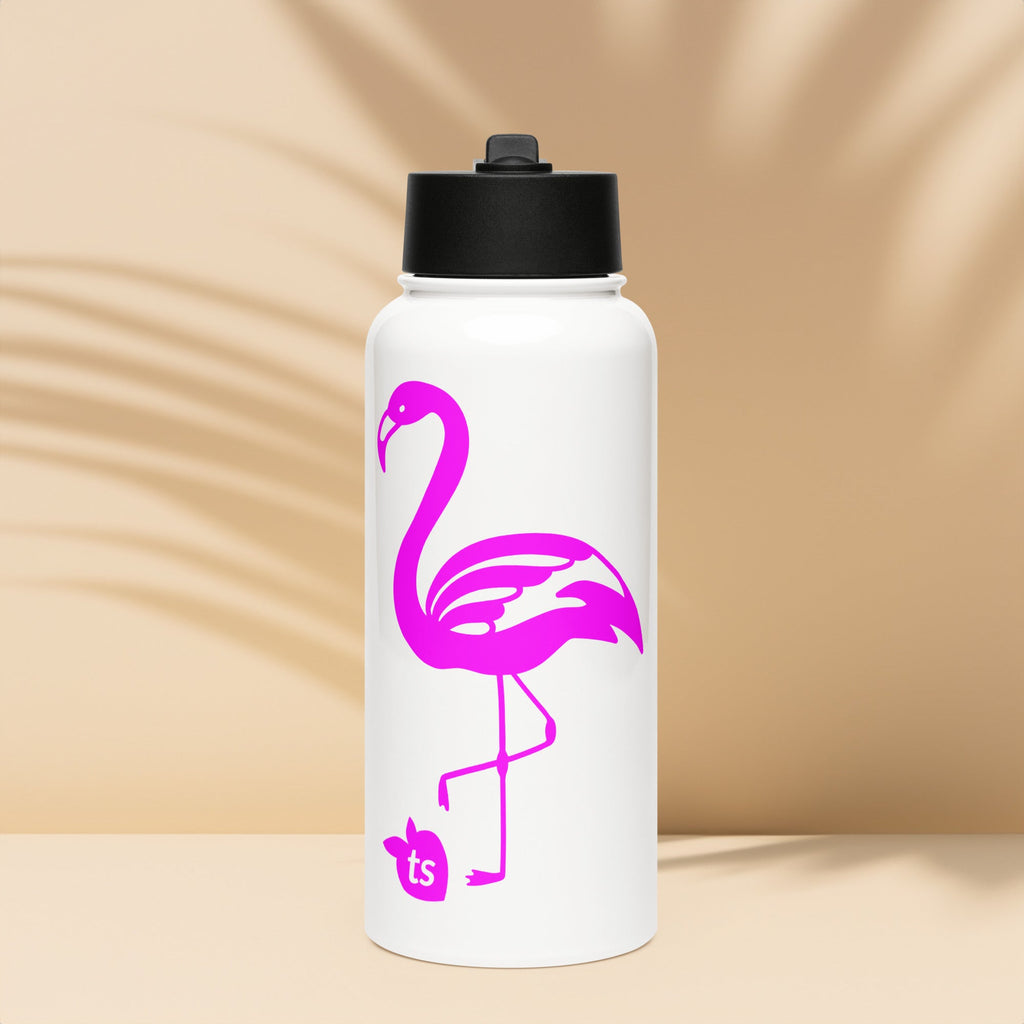 tsgabrielle® • Flamant Rose • Water Bottle with a Straw Lid • Stainless Steel • White • 950 ml