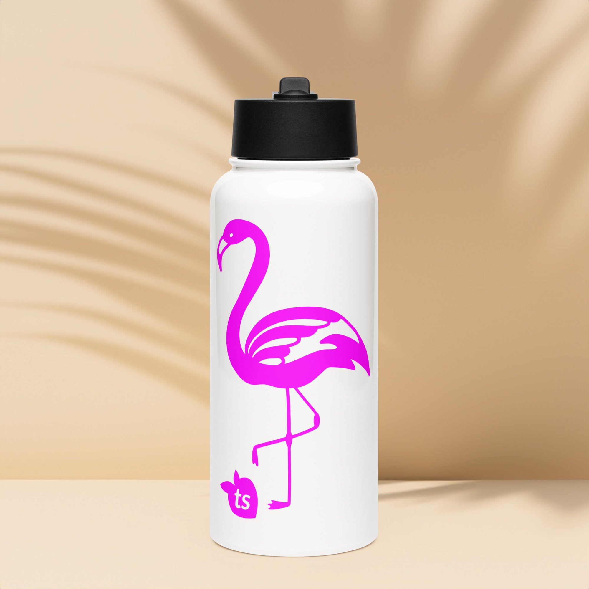tsgabrielle® • Flamant Rose • Water Bottle with a Straw Lid • Stainless Steel • White • 950 ml