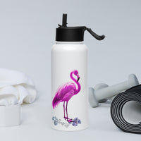 tsgabrielle® • Flamant 🦩 Rose • Water Bottle with Straw Lid • Stainless Steel • White • 32 oz •