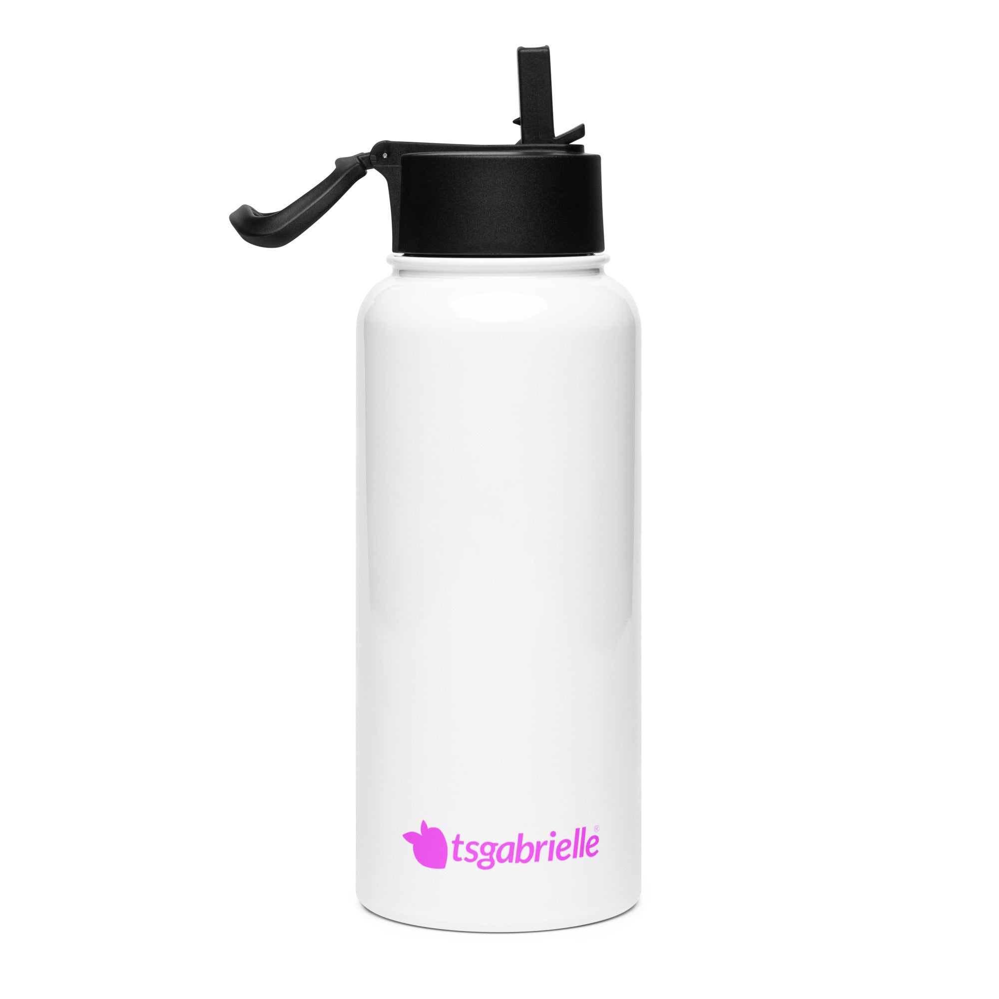 tsgabrielle® • Flamant 🦩 Rose • Water Bottle with Straw Lid • Stainless Steel • White • 32 oz •