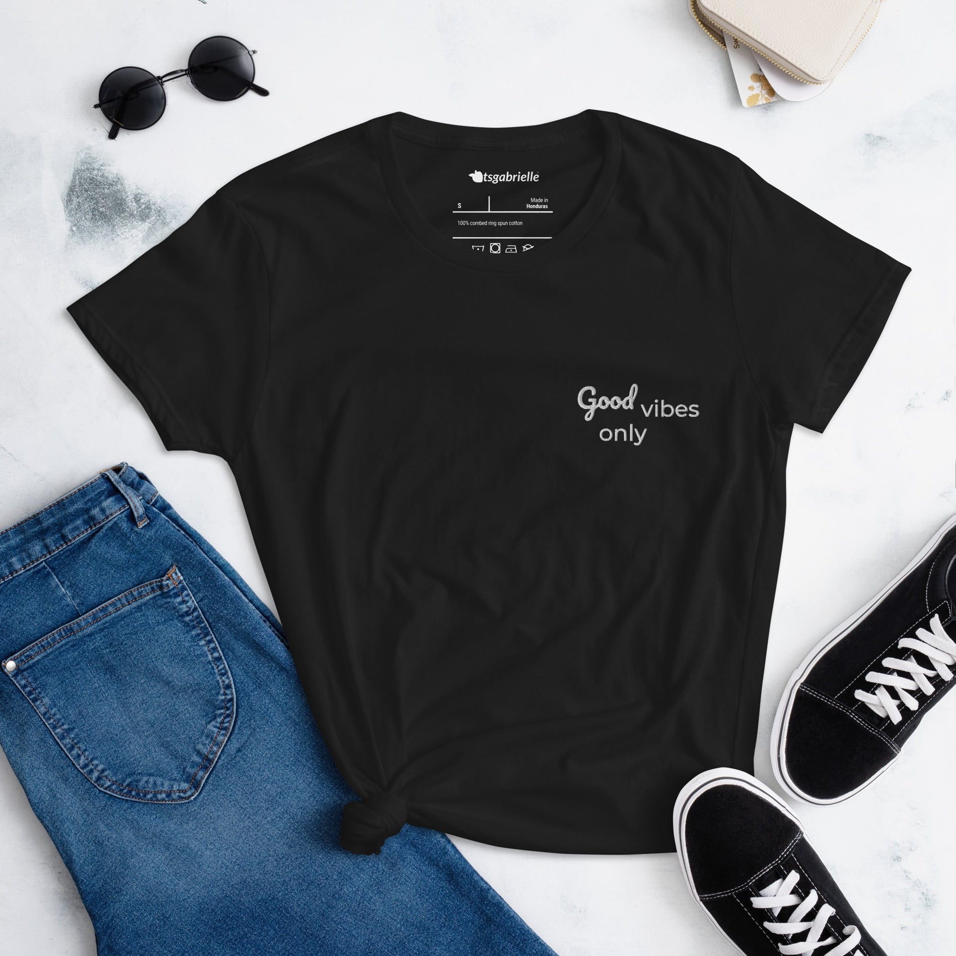 tsgabrielle™ • tsgabrielle™ • Trans / Women's Short Sleeve T-Shirt - Good Vibes • Apparel & Accessories • Trans / Women's Short Sleeve T-Shirt - Good Vibes • 9457721_4912 • Product mockup