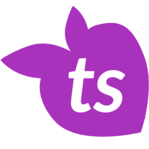 Purple logo with 'ts' initials on a white background