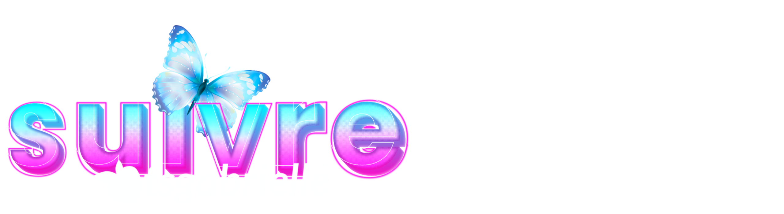 The word 'suivre' with a butterfly graphic on a white background