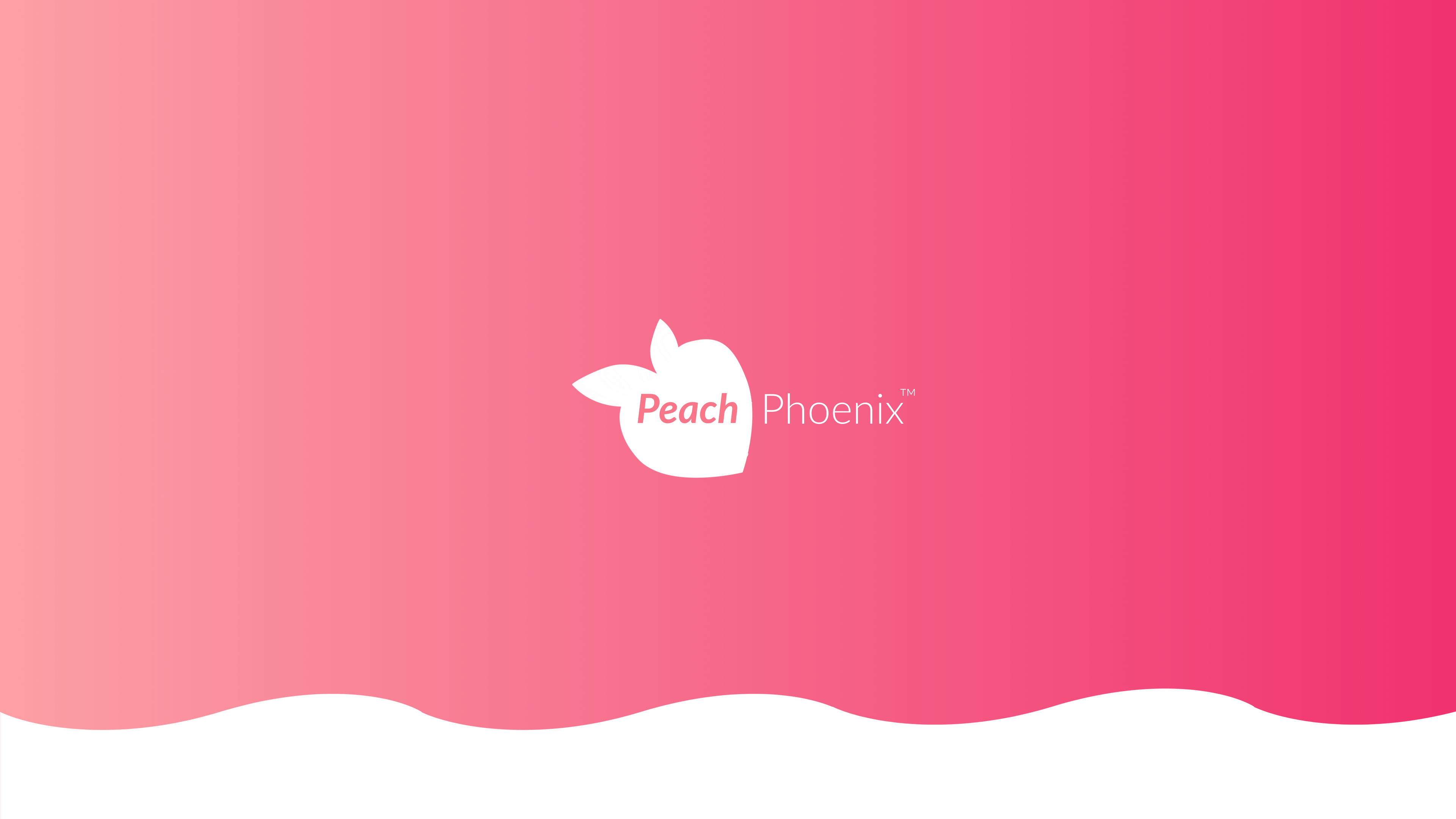 Peach Phoenix logo on a pink and purple gradient background
