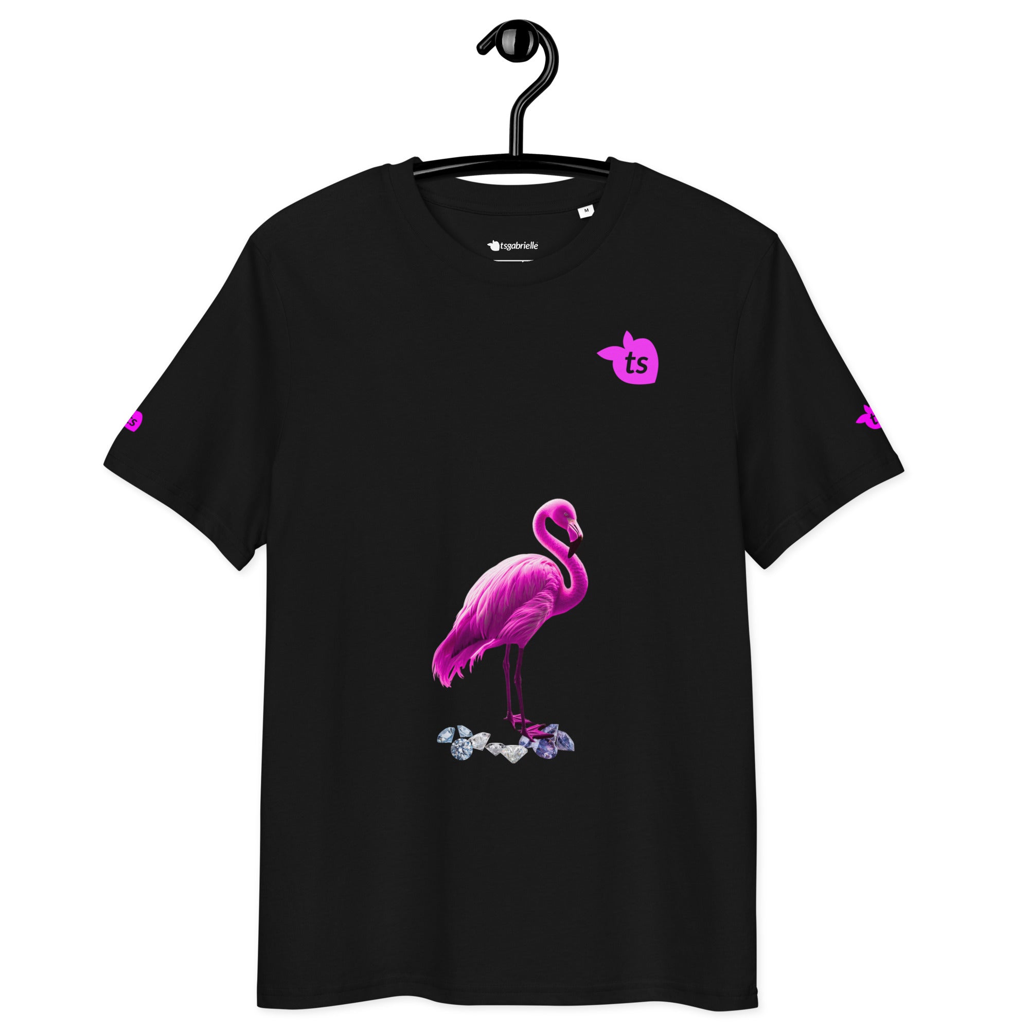 tsgabrielle® • For Her 👗 • Flamant 🦩 Rose • T-Shirt • Black • 100% Organic Cotton •