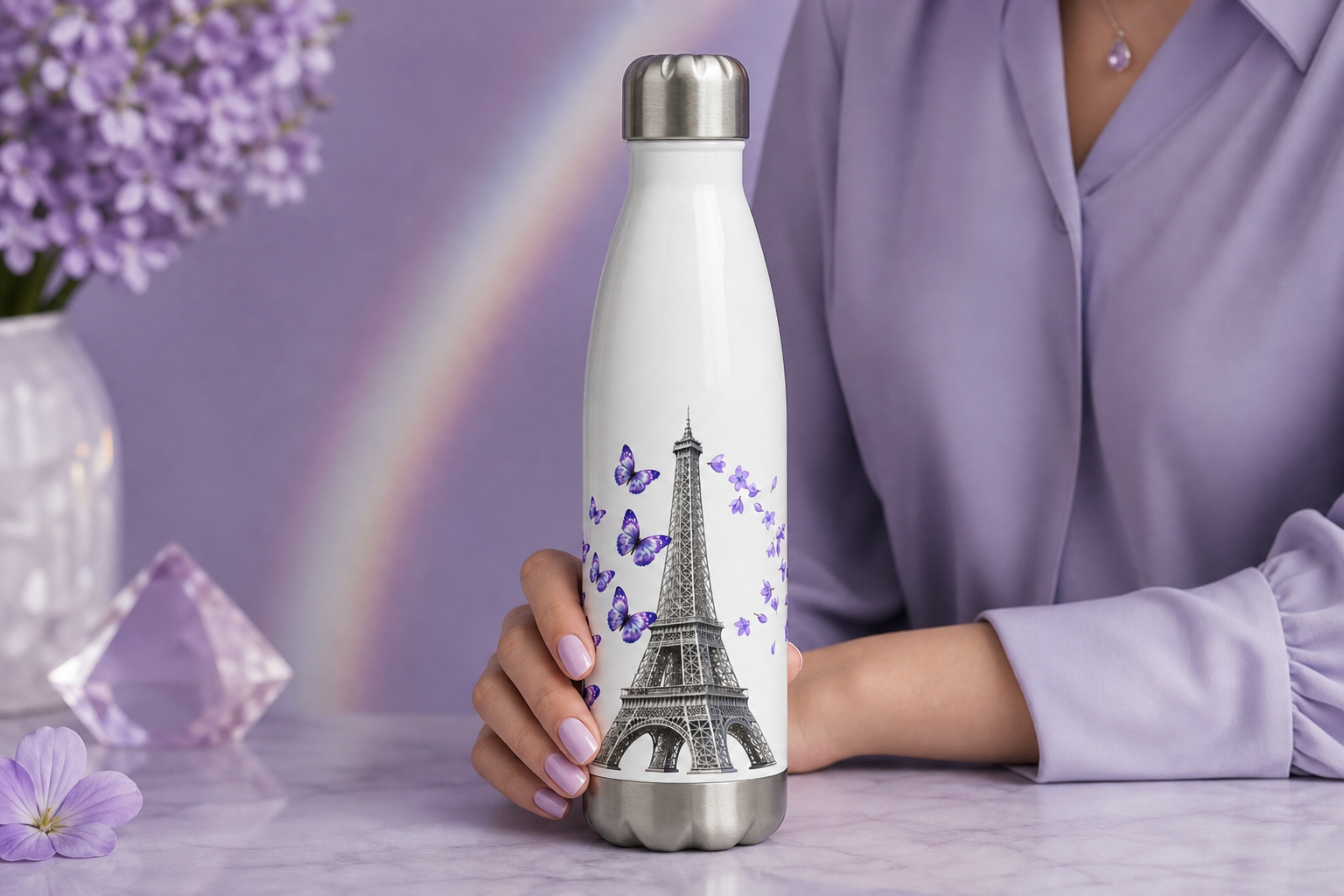tsgabrielle® • Paris - La Tour Eiffel • Water Bottle • White • Stainless Steel • 17 oz - White - View 14
