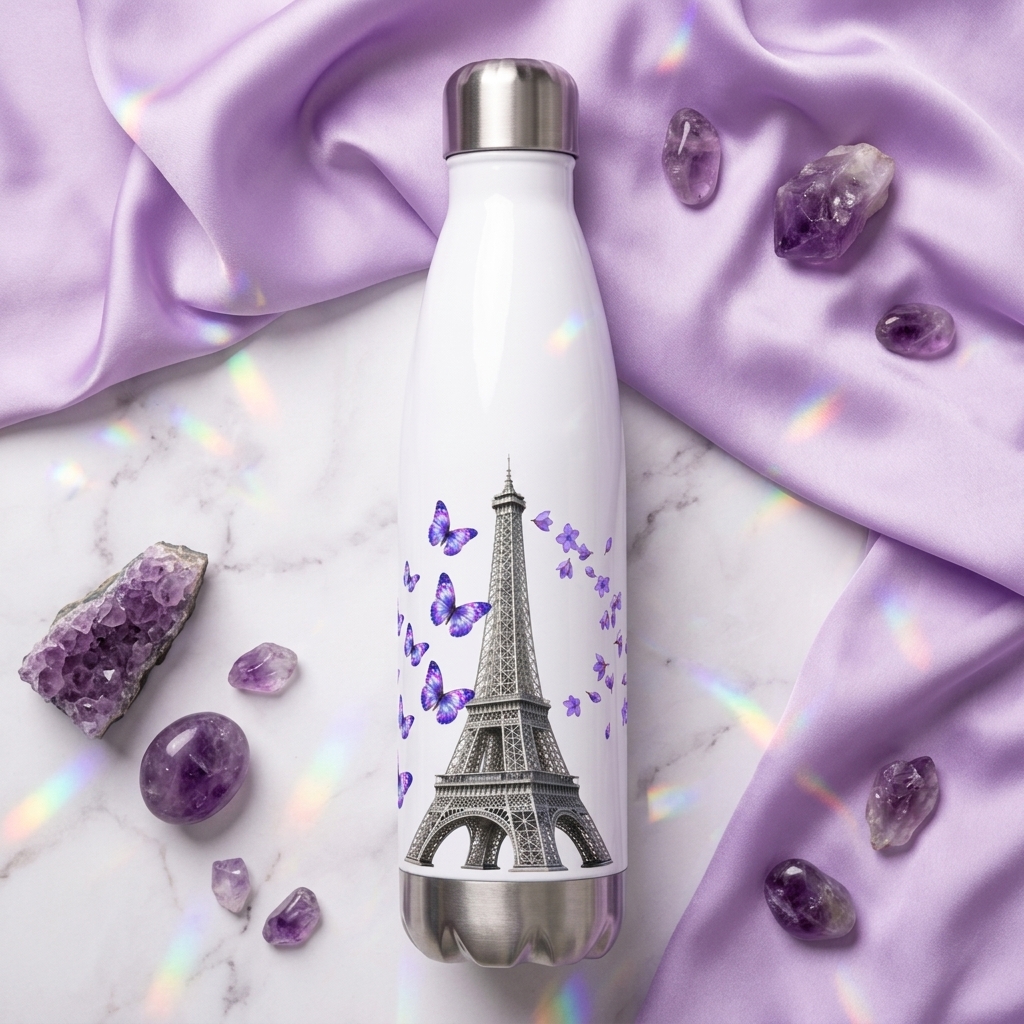 tsgabrielle® • Paris - La Tour Eiffel • Water Bottle • White • Stainless Steel • 17 oz - White - View 13