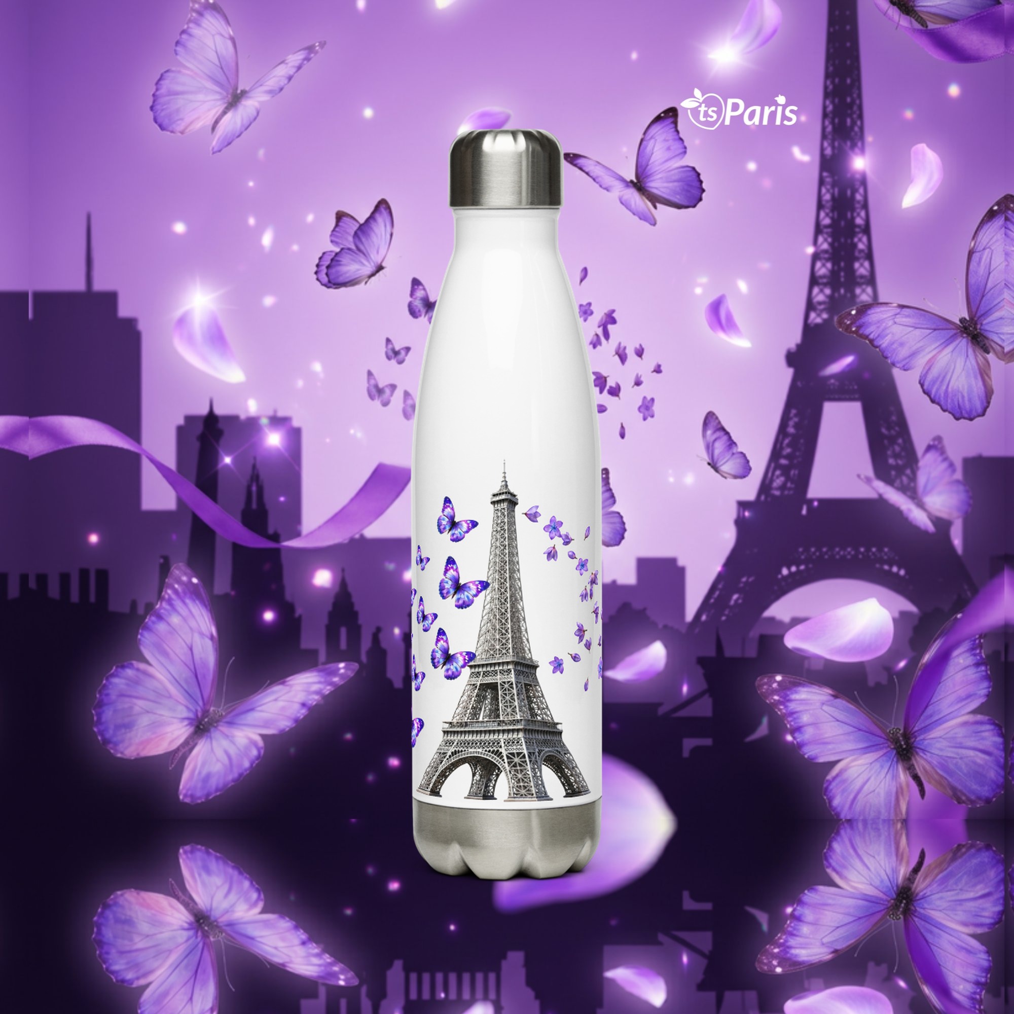 tsgabrielle® • Paris - La Tour Eiffel • Water Bottle • White • Stainless Steel • 17 oz - White - View 15